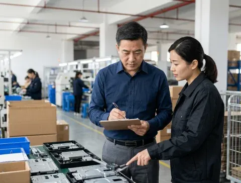 Inspector checking products on a factory floor