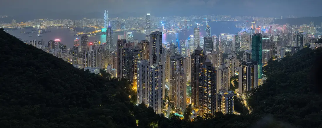 Hong Kong harbour seen from Victoria Peak at night