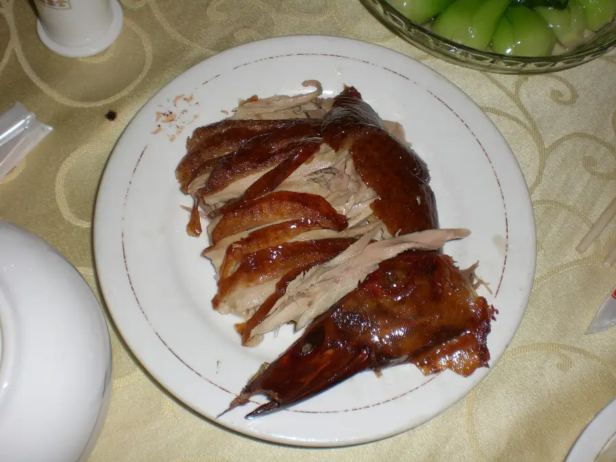 Sliced Peking duck on a plate