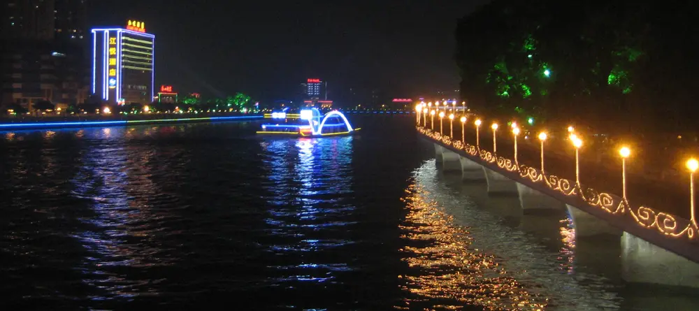 Lit-up cruise boat on the Pearl River at night
