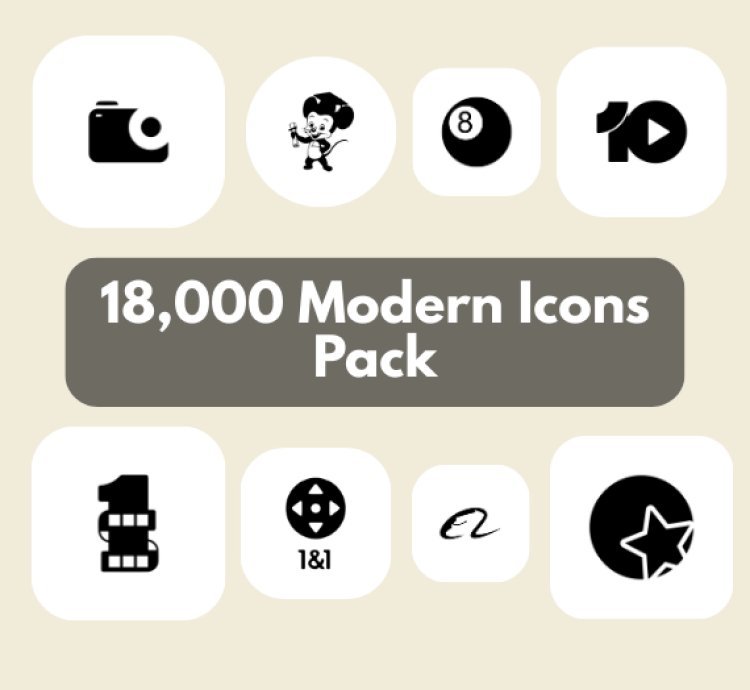 18,000 Modern Icon Pack PNG – High-Quality Transparent Flat Icons for Web App UI and Social Media